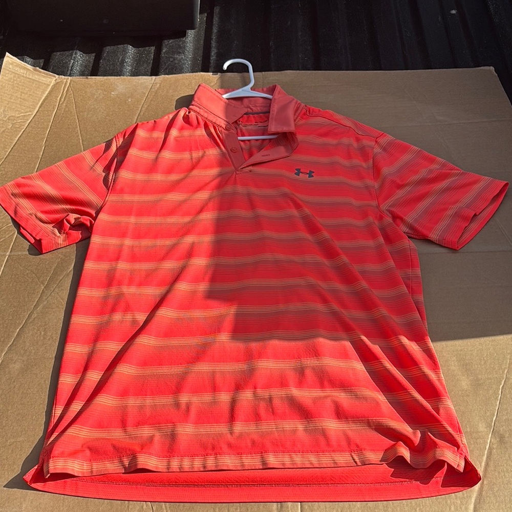 Under Armour Red Polo Shirt with Stripes